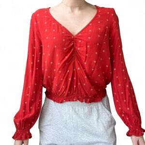 American Eagle Outfitters Red Blouse with White Flowers